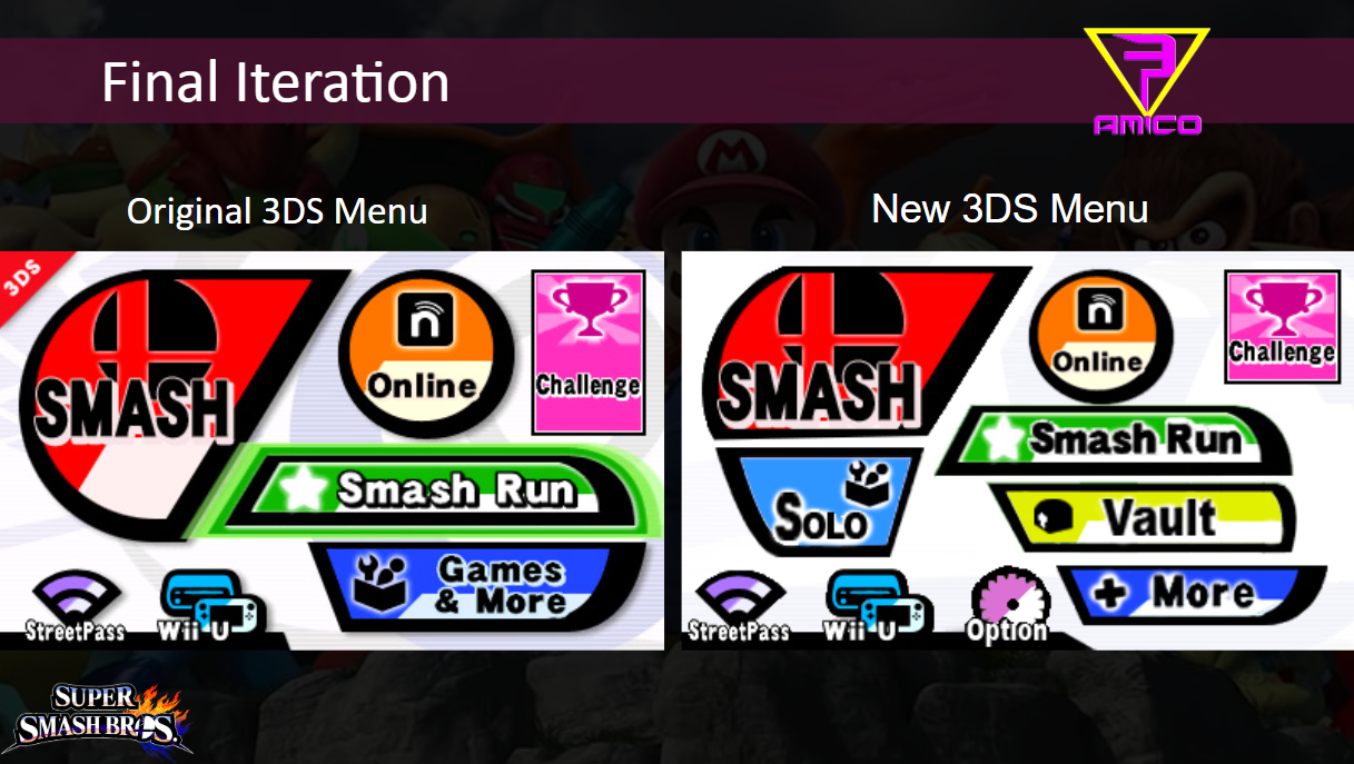 redesign the menu system and interface for Super Smash Bros. for Wii U & 3DS